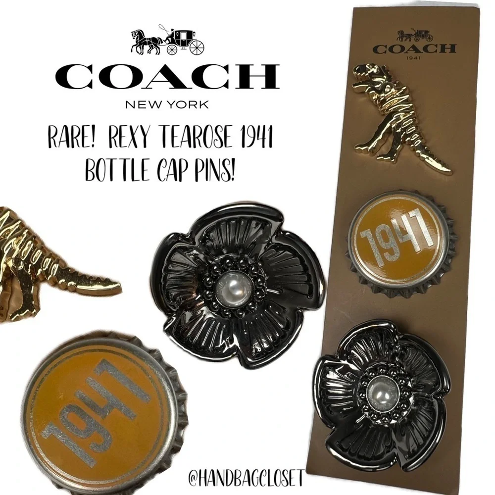 Coach Tearose Pearl Rexy Bottlecap Collectible Pins